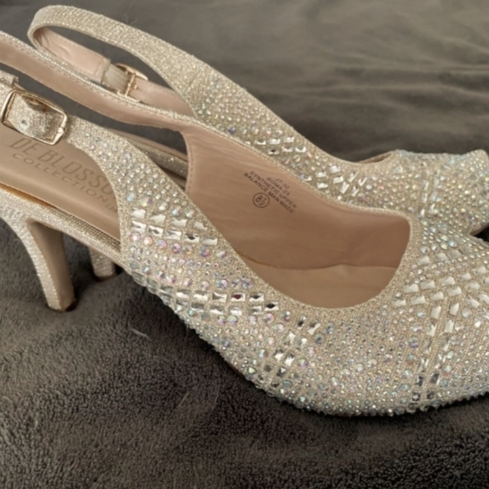 DeBlossom Collection Roma-14X Rhinestone Heels, Nude Shimmer, Size 11